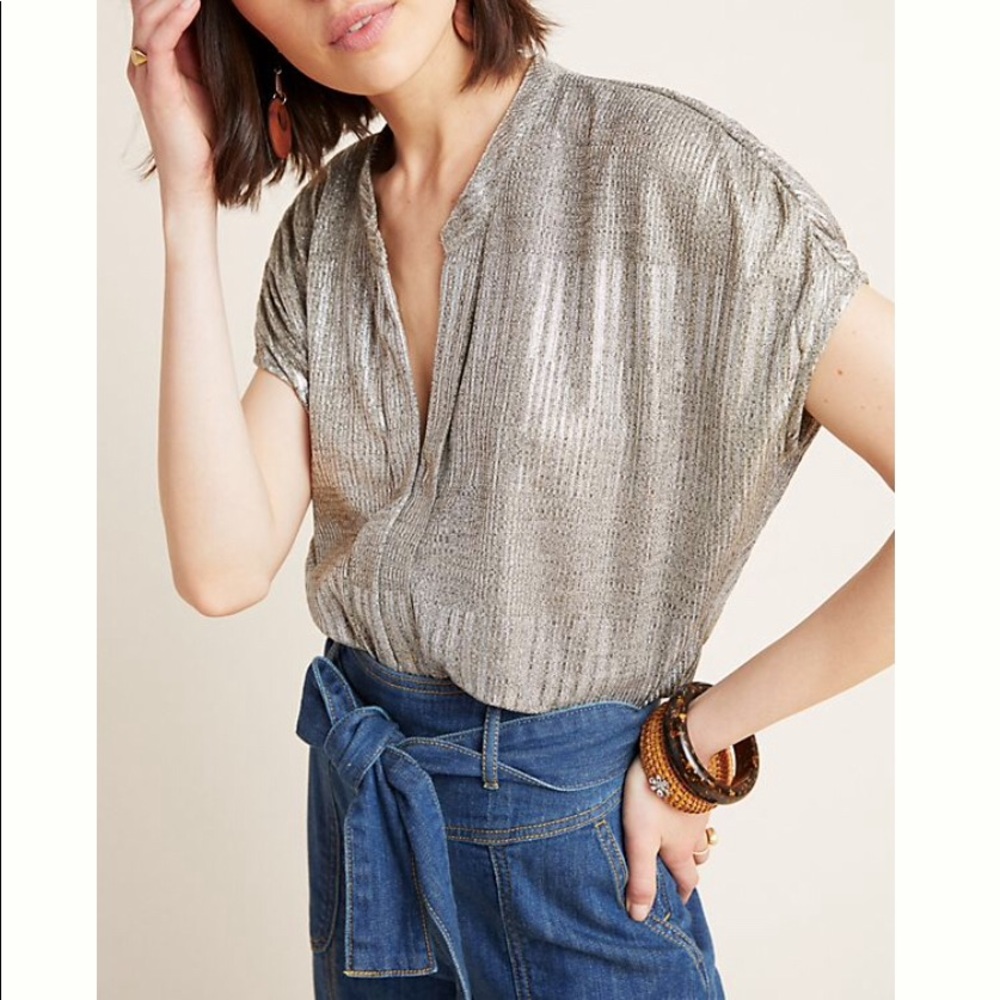 Bishop + Young Metallic Blake Gold Metallic blouse M by Anthropologie NICE! - Picture 2 of 8